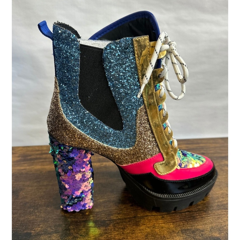 Cape Robbin Nell Glitter Chunky High Heel Platform Lace Up Boot Mermaid Womens 9 - Picture 2 of 16